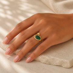 Copper Plated Gold Natural Jade Leaf Prosperity Adjustable Ring featuring Copper, Jade