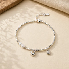 Copper Plated Silver Fu Character Purse Pearl Blessing Bracelet featuring Copper, Silver, Fu Character