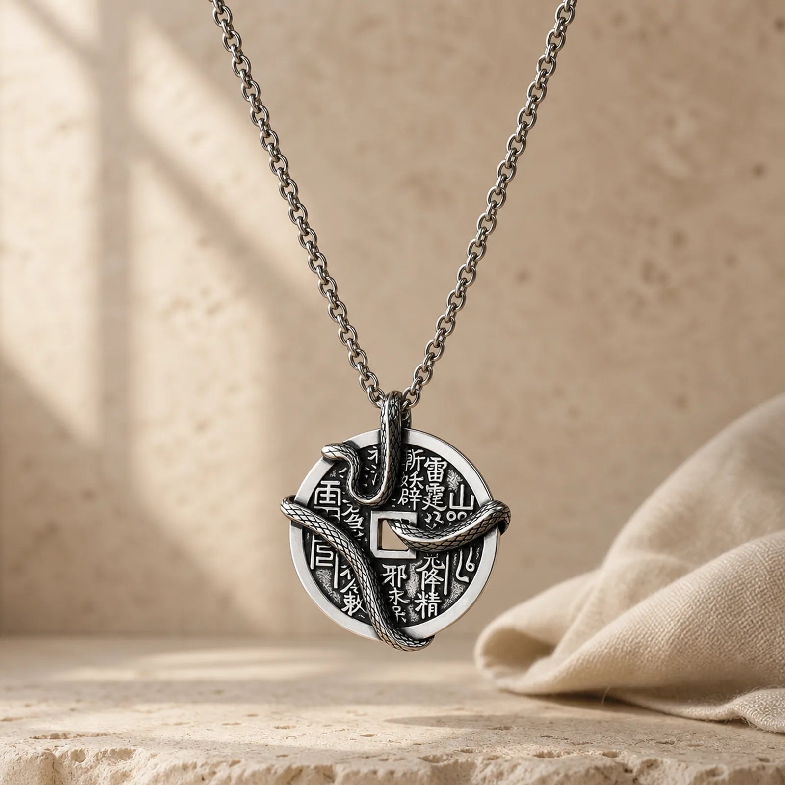 Copper Plated With Silver Mountain Ghosts Spend Money Snake Coiled Around Copper Coin Necklace featuring Copper, Silver