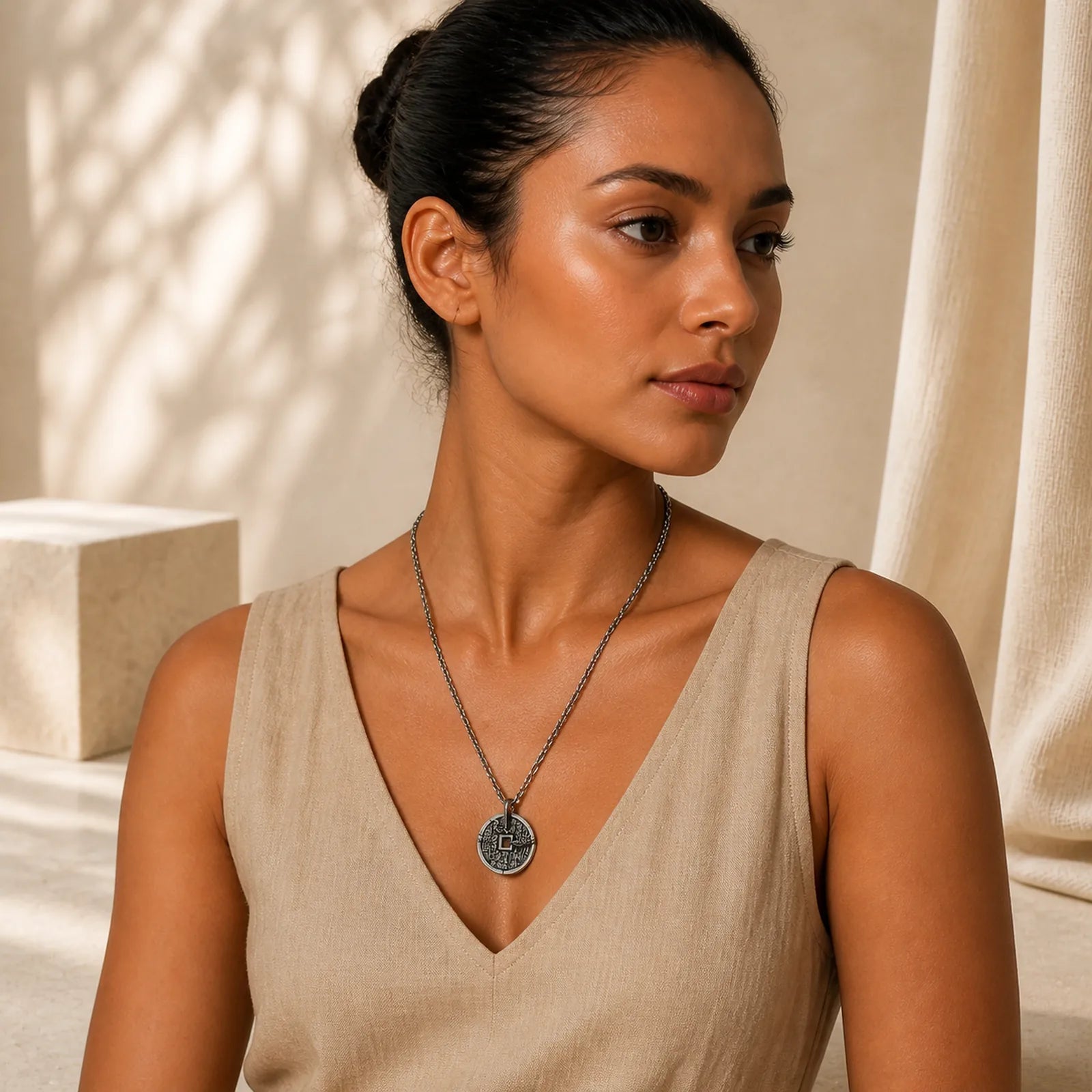 Copper Plated With Silver Mountain Ghosts Spend Money Snake Coiled Around Copper Coin Necklace featuring Copper, Silver