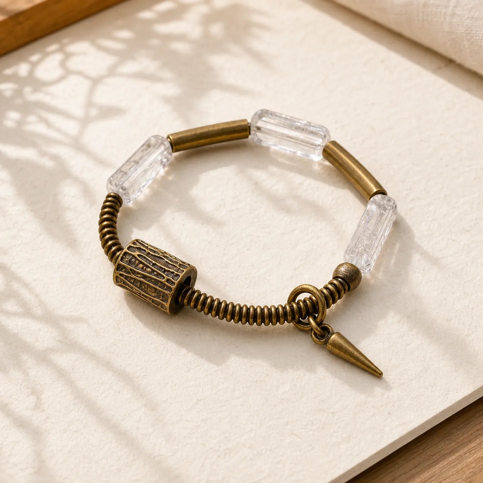 Copper Square White Crystal Luck Bracelet featuring Copper, Clear Quartz / White Crystal