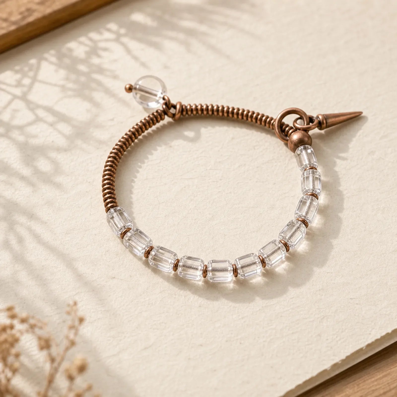 Copper White Crystal Luck Bracelet featuring Copper, Clear Quartz / White Crystal
