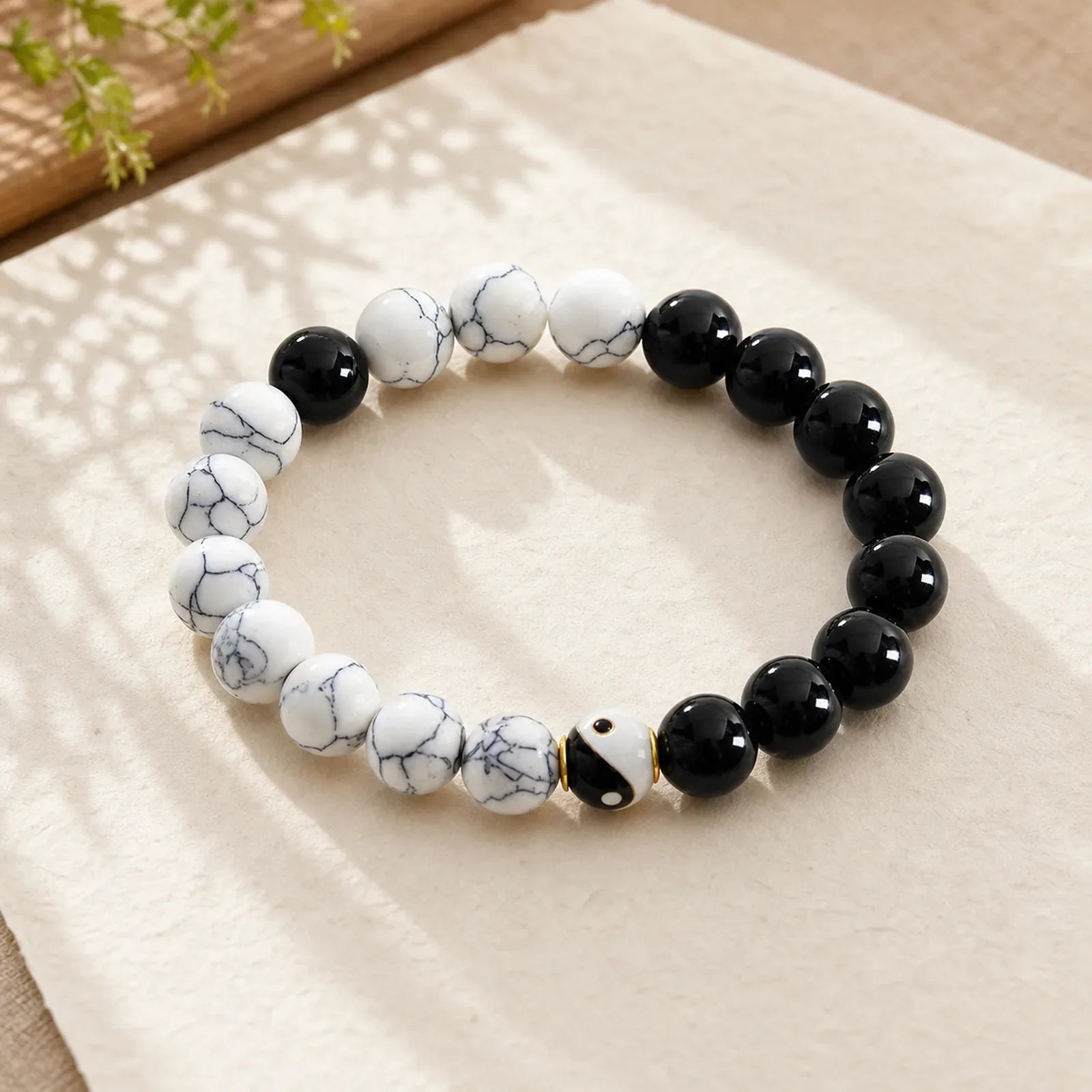 Copper Yin Yang Balance Tibetan Round Bracelet featuring Copper, Black Obsidian, White Turquoise