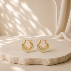 Crescent Moon Jade Prosperity Drop Earrings featuring Jade