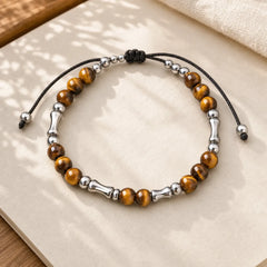 Cute Bone Pattern Tiger Eye Courage Beads Bracelet featuring Tiger Eye, Titanium Steel