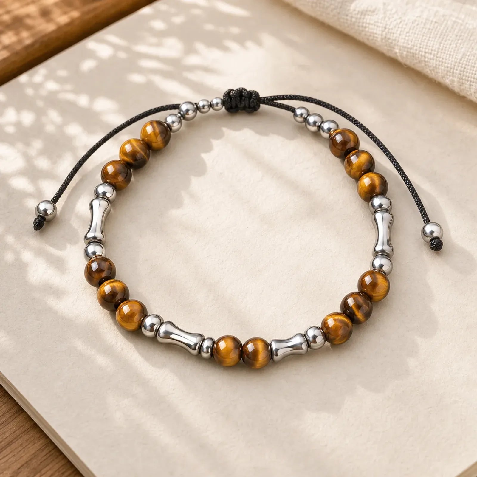 Cute Bone Pattern Tiger Eye Courage Beads Bracelet featuring Tiger Eye, Titanium Steel