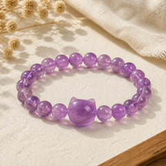 Cute Cat Face Amethyst Spiritual Awareness Bracelet featuring Amethyst