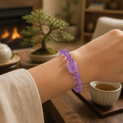 Cute Cat Face Amethyst Spiritual Awareness Bracelet featuring Amethyst