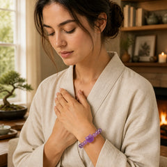 Cute Cat Face Amethyst Spiritual Awareness Bracelet featuring Amethyst