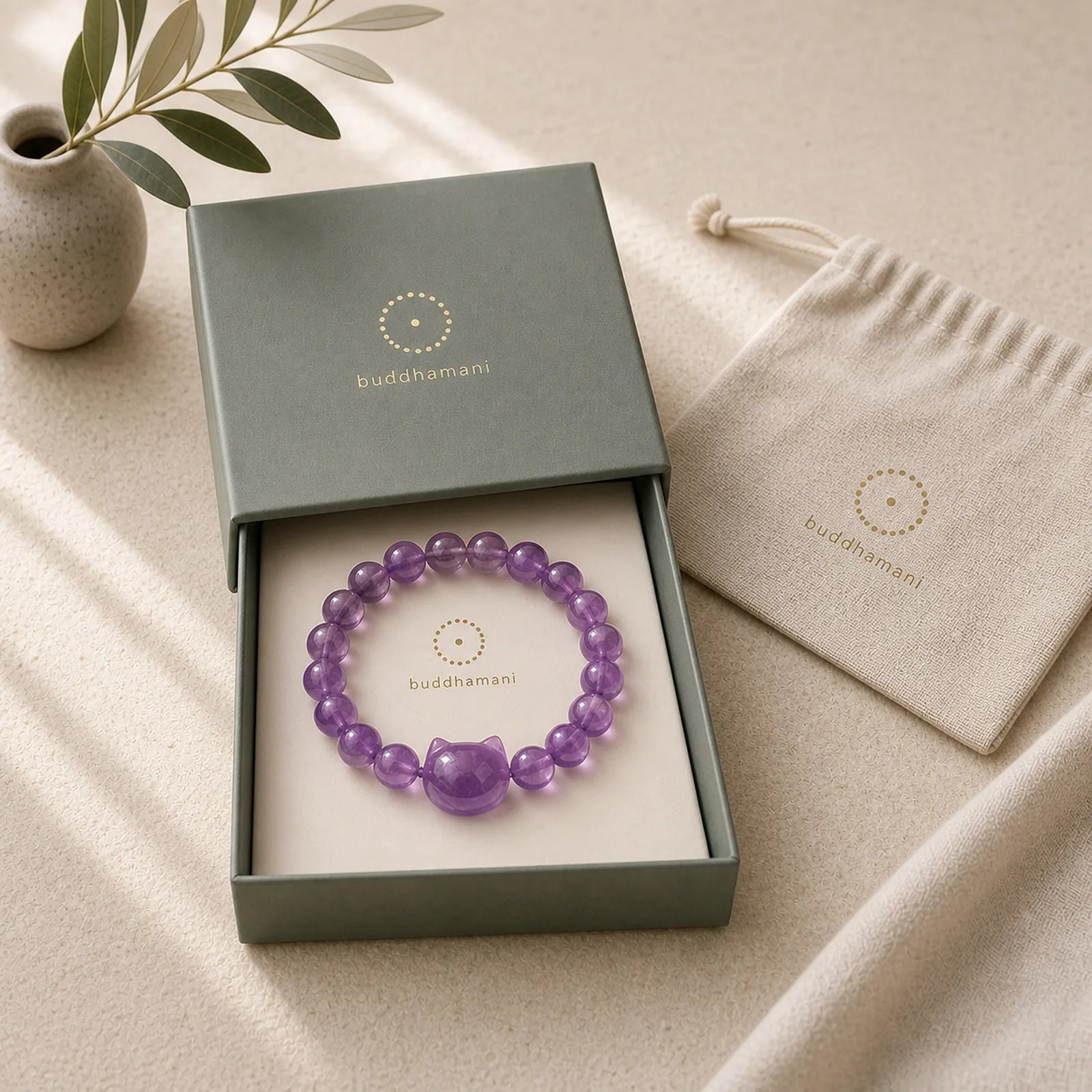 Cute Cat Face Amethyst Spiritual Awareness Bracelet featuring Amethyst