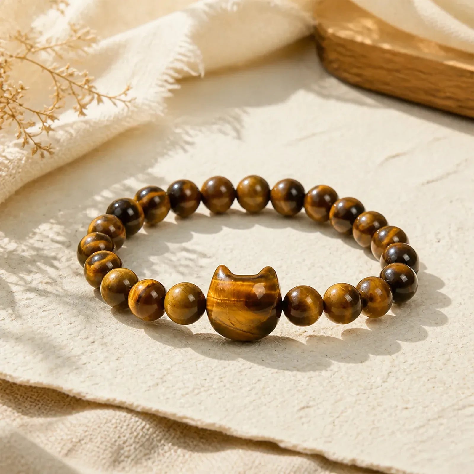 Cute Cat Tiger Eye Power Beads Bracelet featuring Tiger Eye