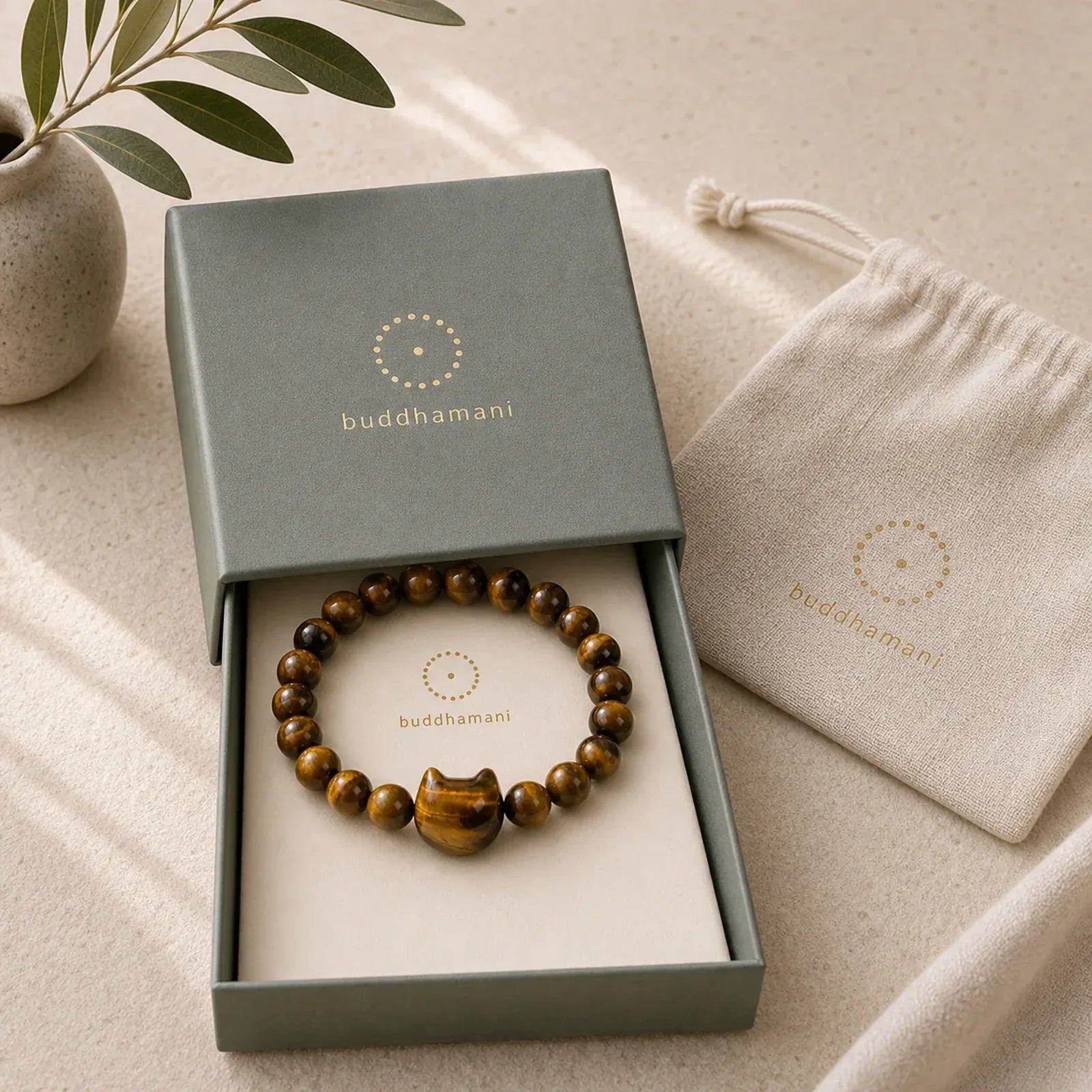 Cute Cat Tiger Eye Power Beads Bracelet featuring Tiger Eye