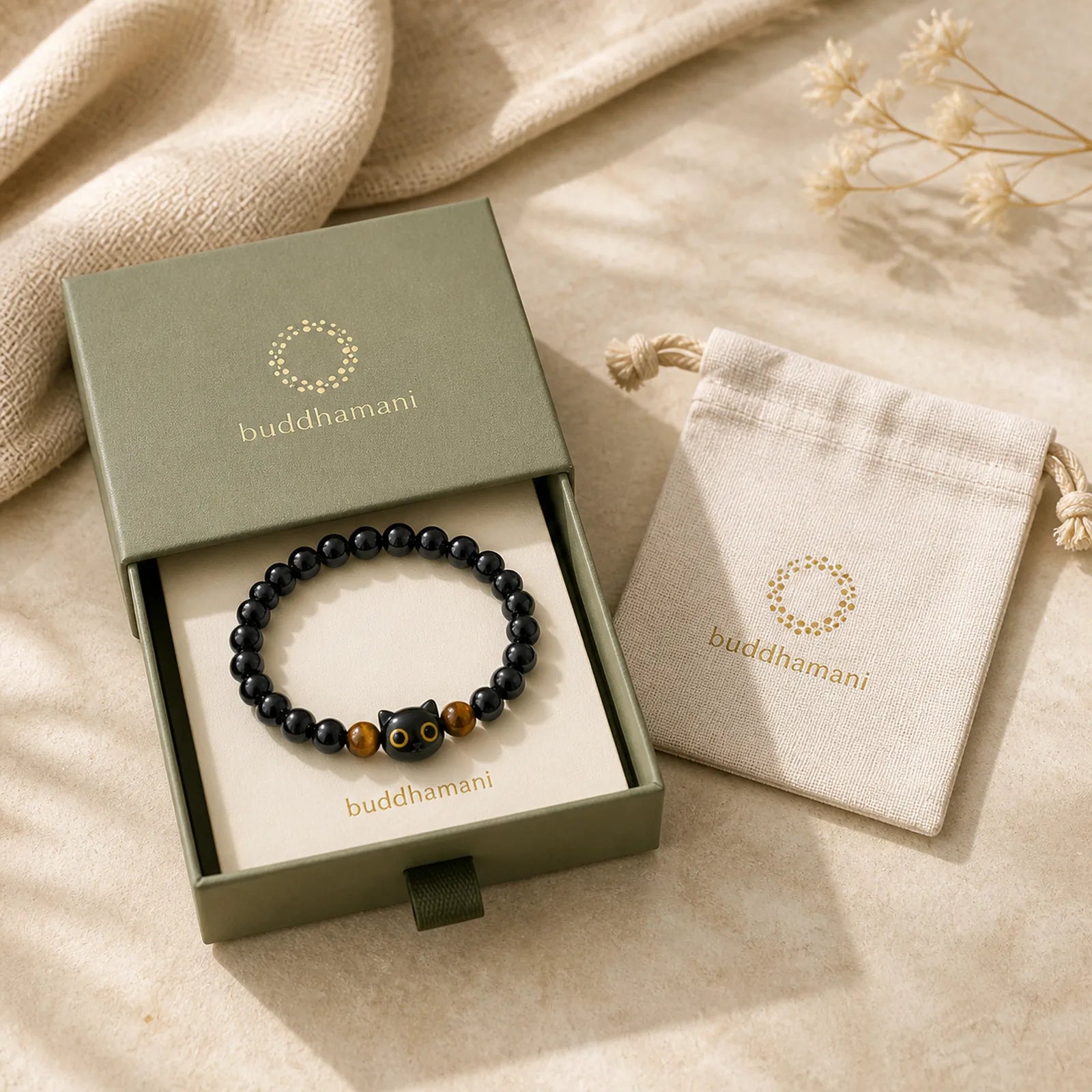 Cute Ebony Wood Cat Head Pattern Peace Bracelet featuring Ebony Wood, Ebony, Tiger Eye