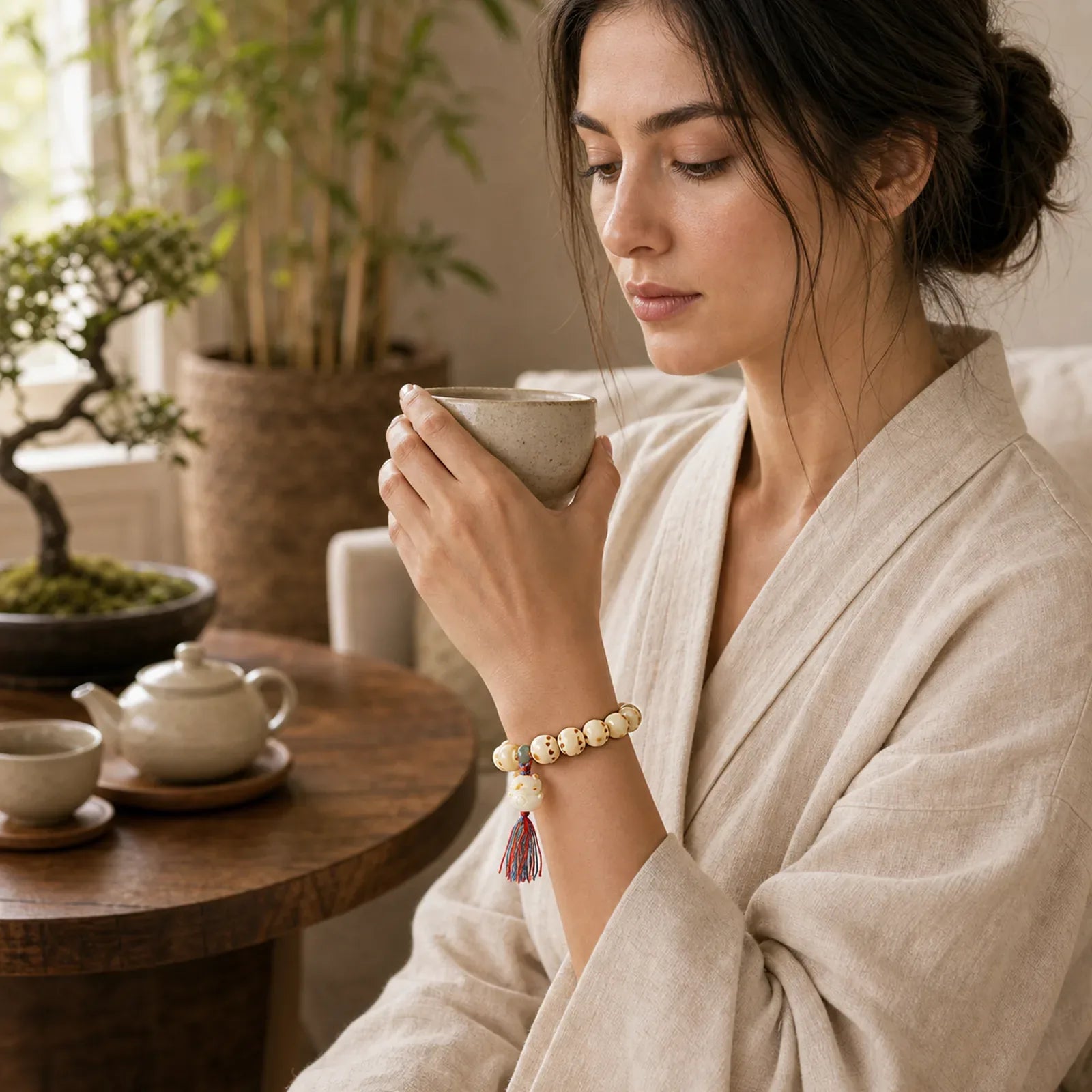 Cute Lucky Cat Bodhi Seed Cat Paw Harmony Bracelet featuring Bodhi Seed