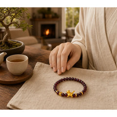 Cute Lucky Cat Charm Garnet Cinnabar Calm Protection Beaded Bracelet featuring Garnet, Cinnabar