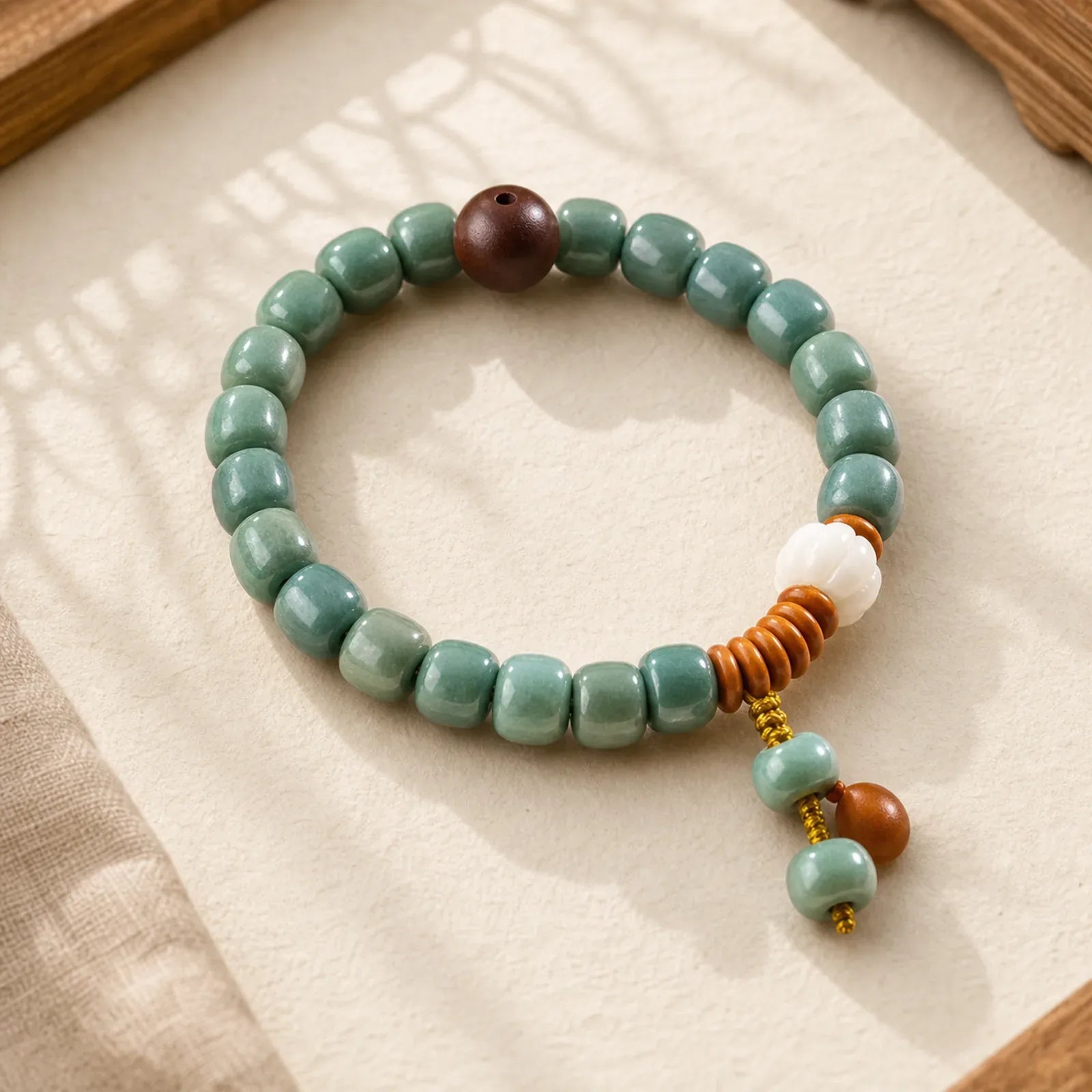 Cyan Bodhi Seed Success Bracelet featuring Bodhi Seed, Jade