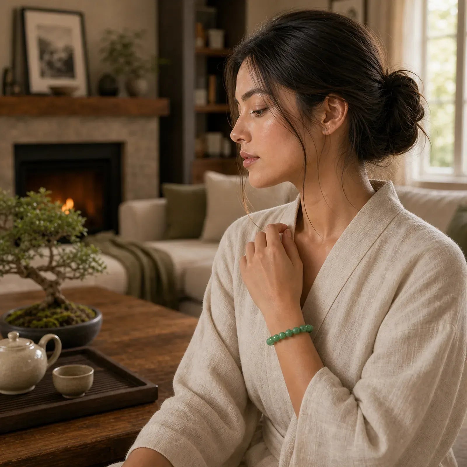 Cyan Jade Bead Calm Harmony Bracelet featuring Cyan Jade, Jade