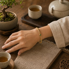 Cyan Jade Copper Auspicious Clouds Calm Healing Bracelet Bangle featuring Cyan Jade, Jade, Copper