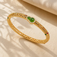 Cyan Jade Copper Plated Gold Auspicious Clouds Gourd Luck Bracelet Bangle featuring Cyan Jade, Jade, Copper