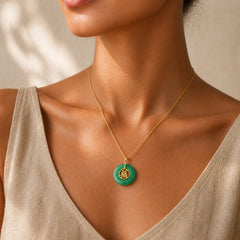 Cyan Jade Fu Character Peace Buckle Healing Luck Necklace Pendant featuring Cyan Jade, Jade, Fu Character