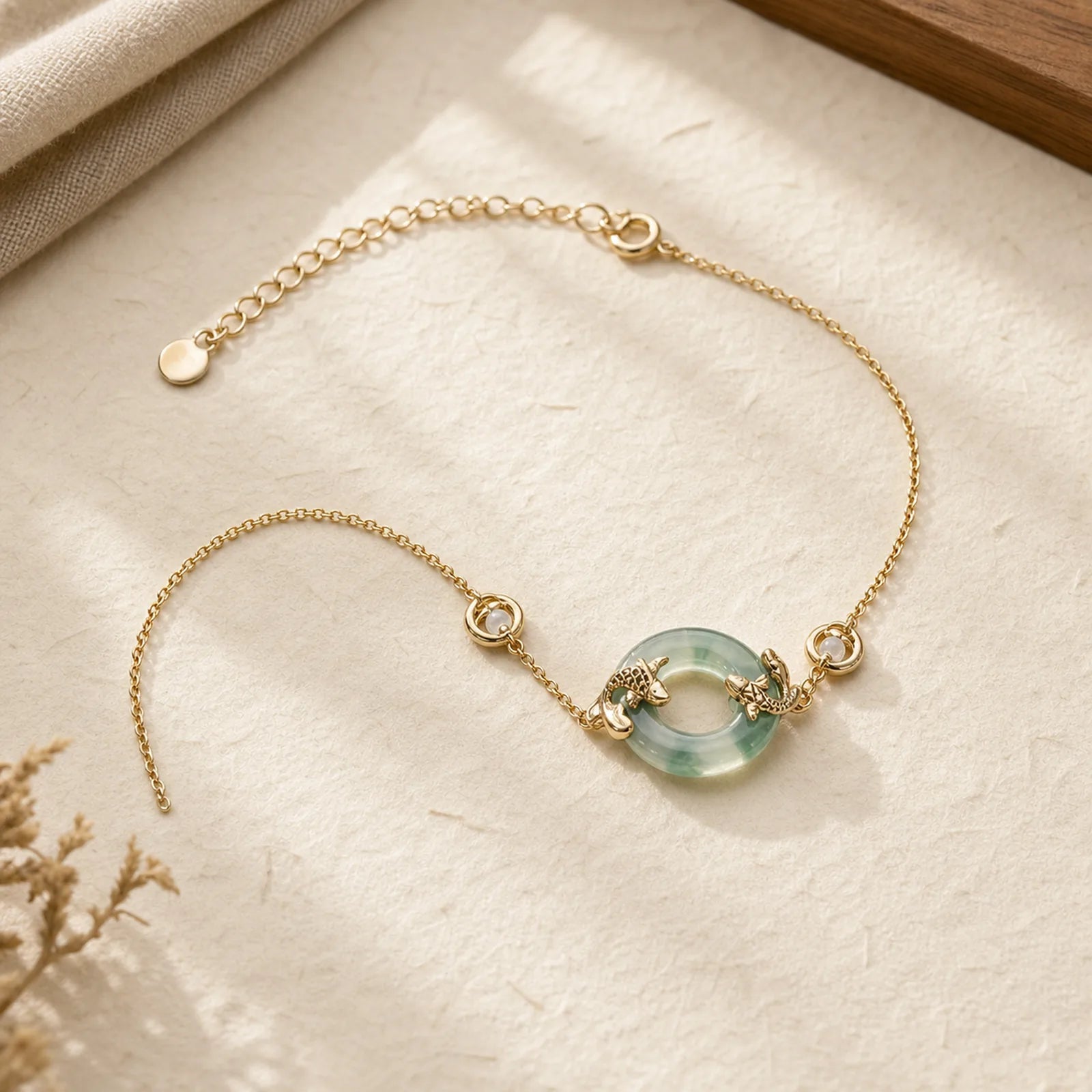Cyan Jade Koi Fish Healing Harmony Bracelet featuring Cyan Jade, Jade, Koi Fish