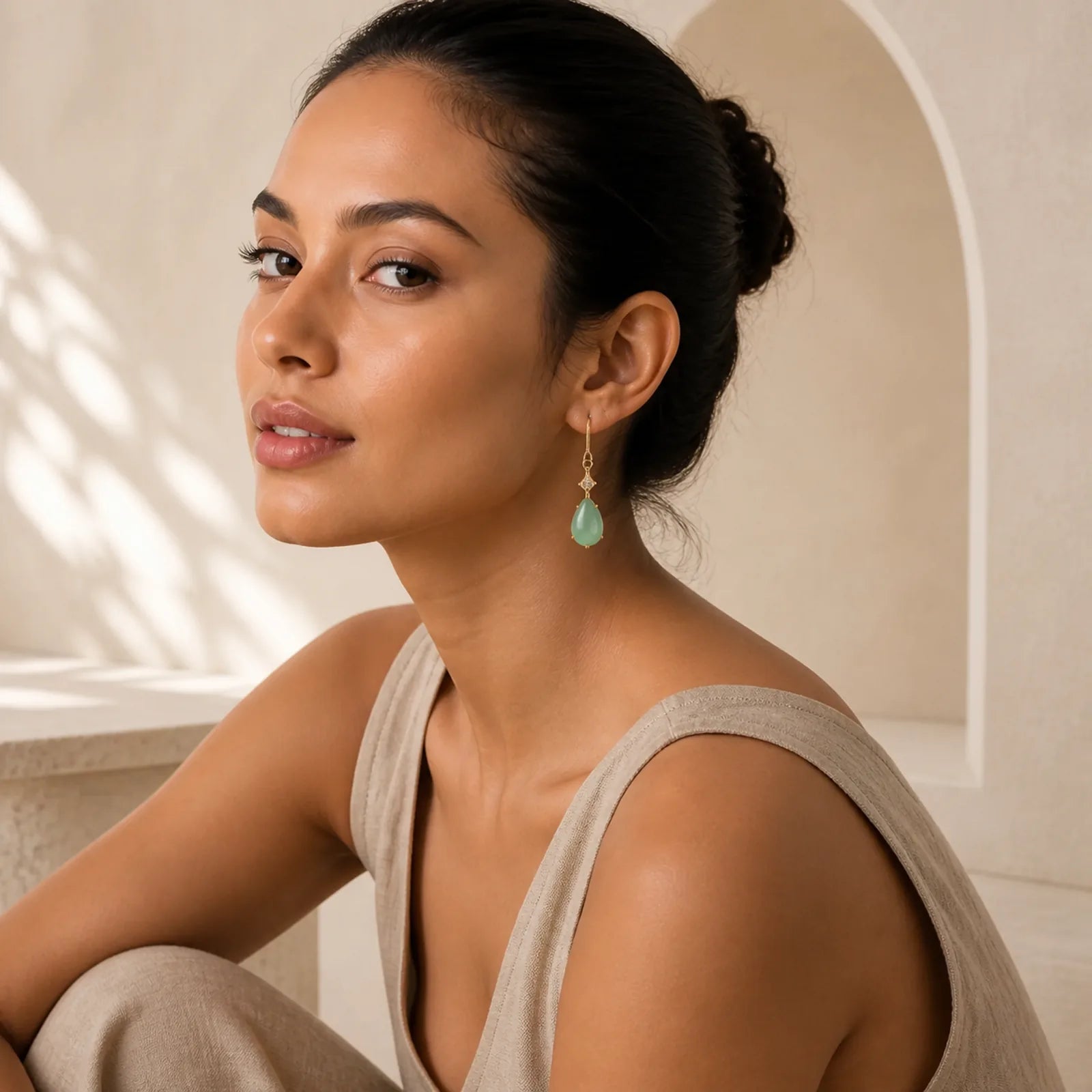 Cyan Jade Luck Drop Earrings featuring Cyan Jade, Jade, Copper