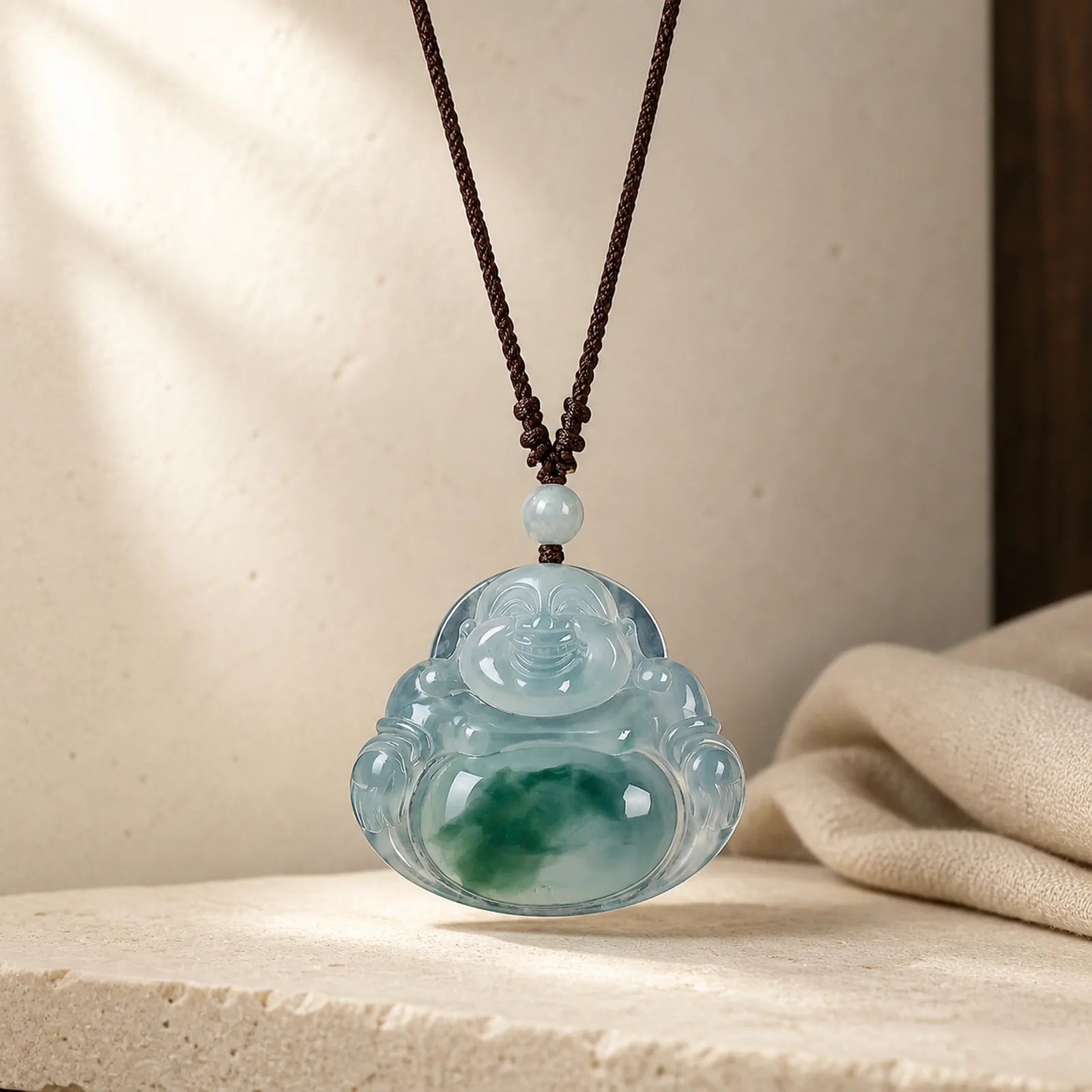 Cyan Jade Luck Necklace Pendant featuring Cyan Jade, Jade, Buddha Symbol