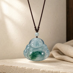 Cyan Jade Luck Necklace Pendant featuring Cyan Jade, Jade, Buddha Symbol