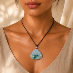 Cyan Jade Luck Necklace Pendant featuring Cyan Jade, Jade, Buddha Symbol