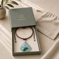 Cyan Jade Luck Necklace Pendant featuring Cyan Jade, Jade, Buddha Symbol