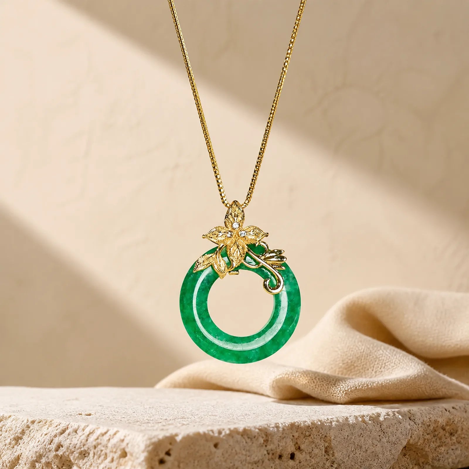Cyan Jade Peace Buckle Alloy Flower Healing Luck Necklace Pendant featuring Cyan Jade, Jade, Peace Buckle