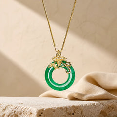 Cyan Jade Peace Buckle Alloy Flower Healing Luck Necklace Pendant featuring Cyan Jade, Jade, Peace Buckle