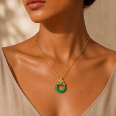 Cyan Jade Peace Buckle Alloy Flower Healing Luck Necklace Pendant featuring Cyan Jade, Jade, Peace Buckle