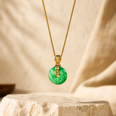 Cyan Jade Peace Buckle Healing Luck Necklace Pendant featuring Cyan Jade, Jade, Peace Buckle