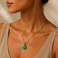 Cyan Jade Peace Buckle Healing Luck Necklace Pendant featuring Cyan Jade, Jade, Peace Buckle