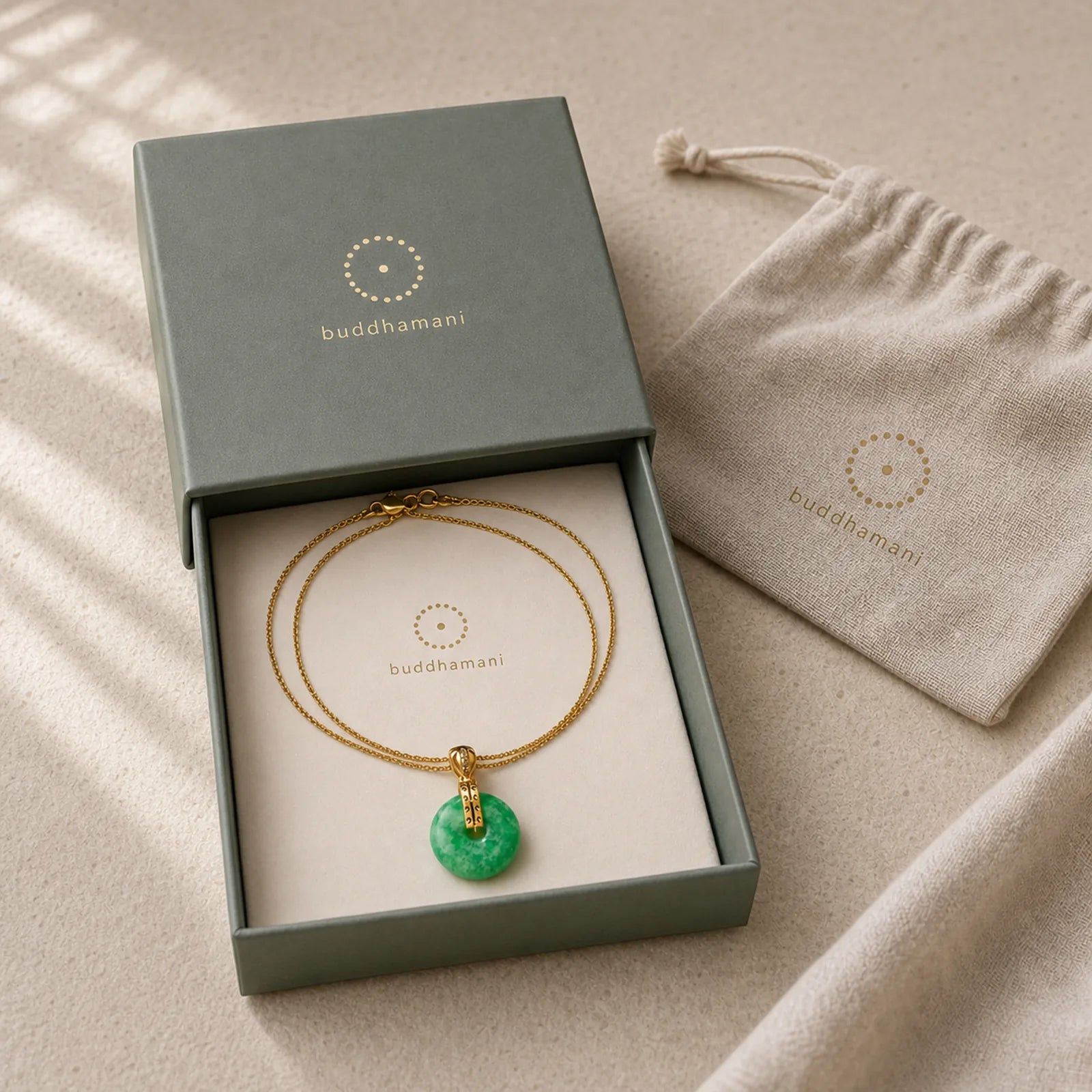 Cyan Jade Peace Buckle Healing Luck Necklace Pendant featuring Cyan Jade, Jade, Peace Buckle