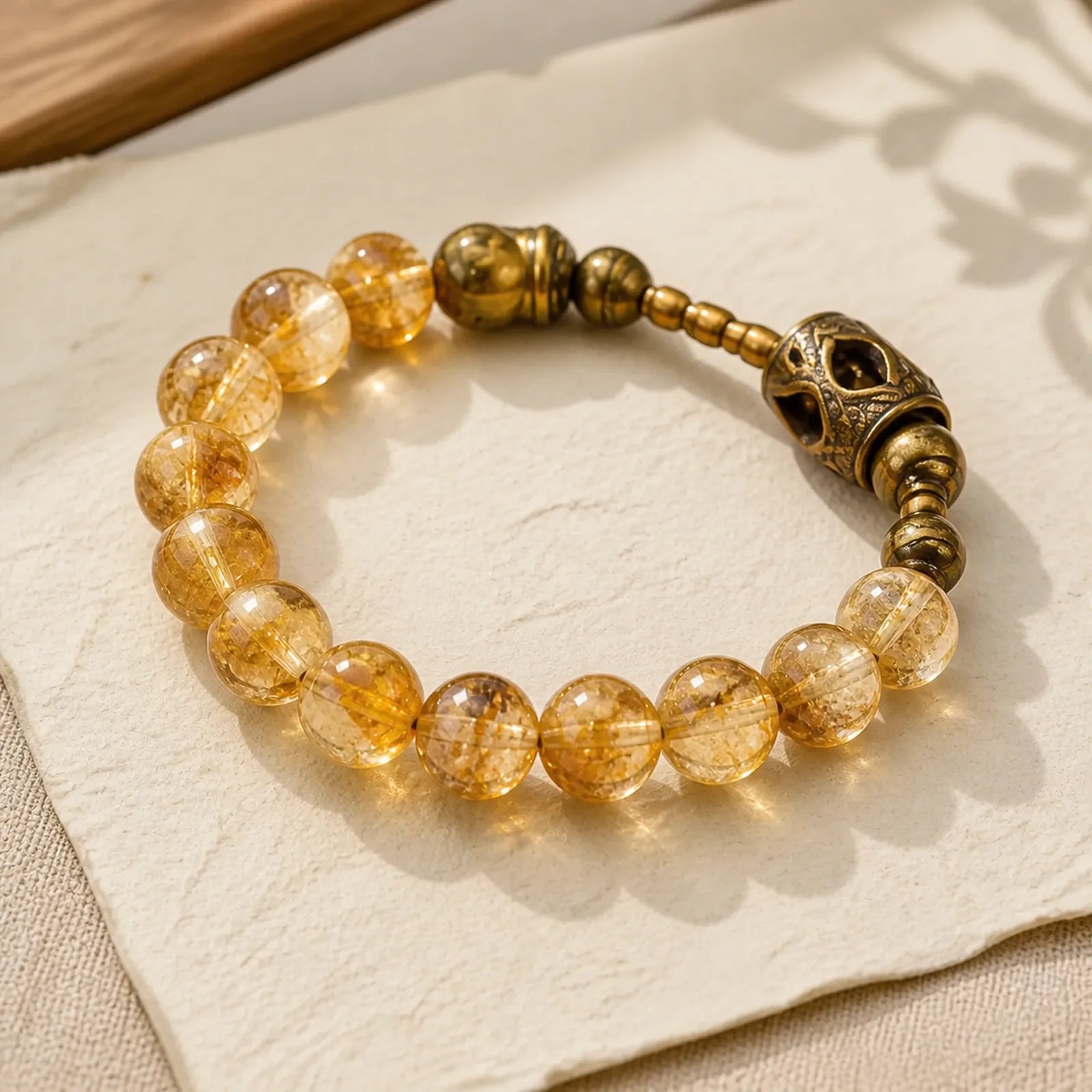 Daily Retro 10mm Citrine Beads Protection Bracelet featuring Citrine, Copper