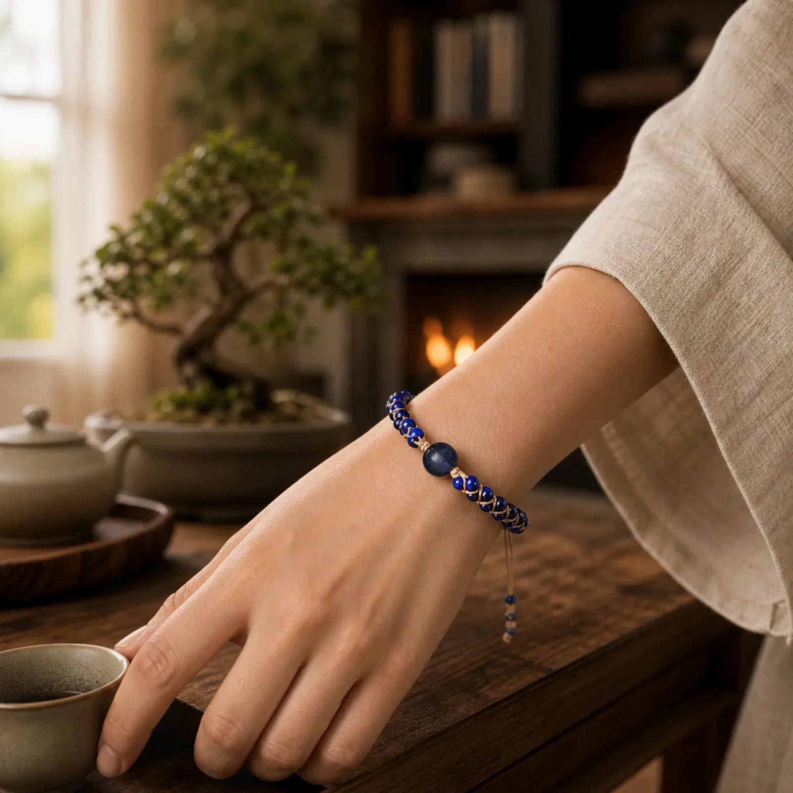 Divine Blue Tiger Eye Stone Protection Bracelet featuring Blue Tiger Eye, Tiger Eye, Amethyst