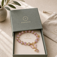 Double Butterflies Charm Flower Liuli Glass Beaded Love Bracelet featuring Five Elements, Feng Shui Butterfly, Butterfly