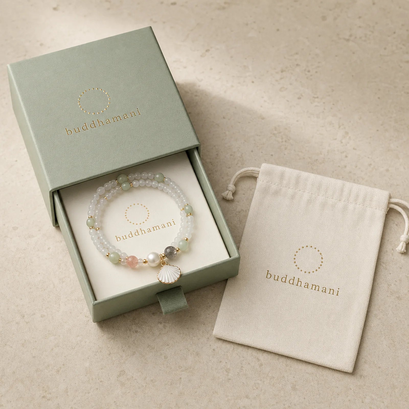 Double Layer Jade Shell Luck Bracelet featuring Jade, Pearl, Tridacna Stone