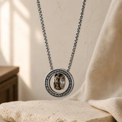 Double Ring PiXiu Peace Buckle Wealth Rotatable Necklace Pendant featuring Pixiu, Peace Buckle, Copper
