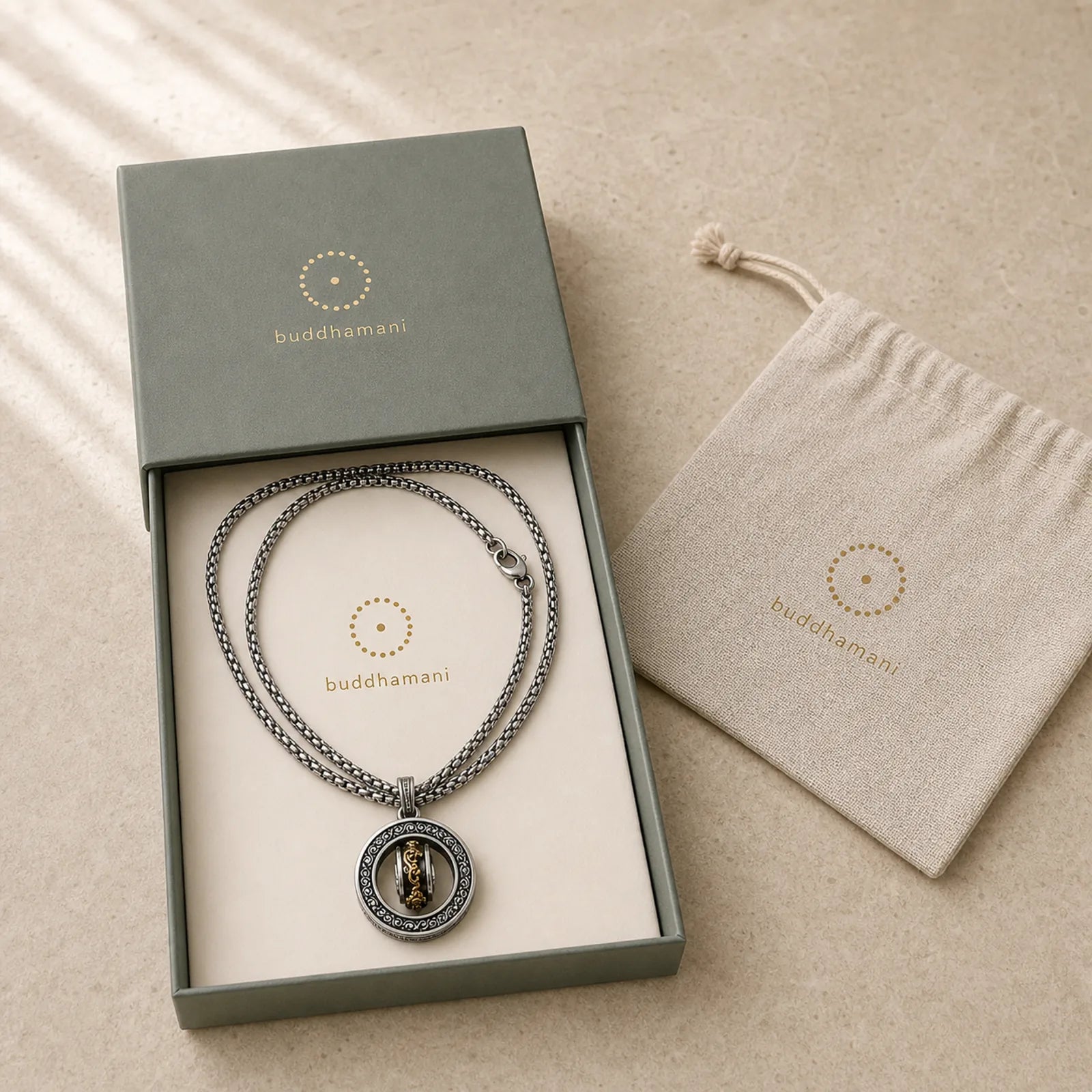 Double Ring PiXiu Peace Buckle Wealth Rotatable Necklace Pendant featuring Pixiu, Peace Buckle, Copper
