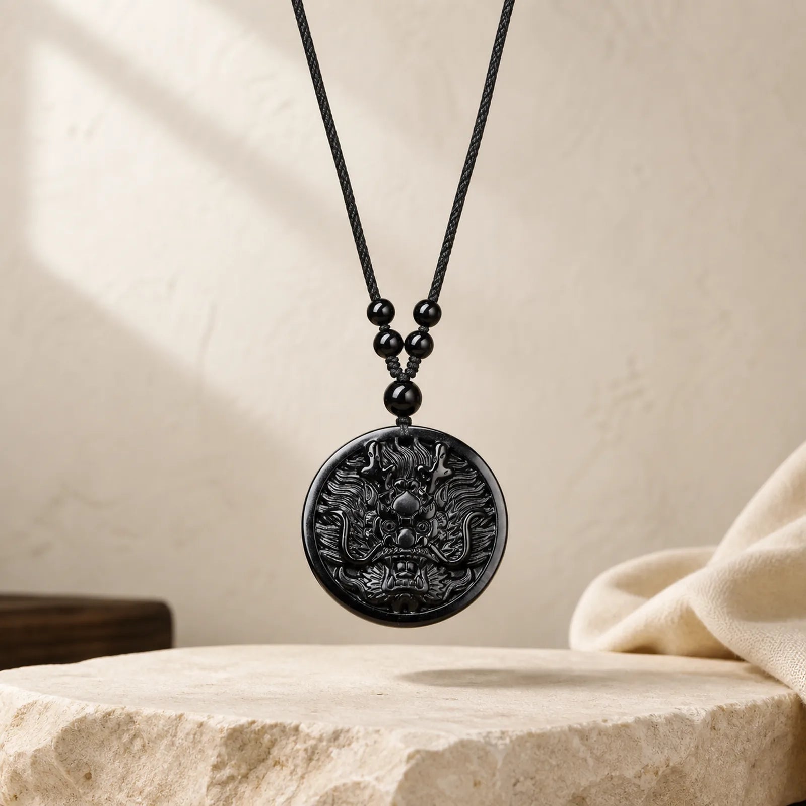 Dragon Black Obsidian Transformation Fulfilment Necklace Pendant featuring Dragon, Black Obsidian, The Phoenix
