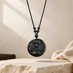 Dragon Black Obsidian Transformation Fulfilment Necklace Pendant featuring Dragon, Black Obsidian, The Phoenix