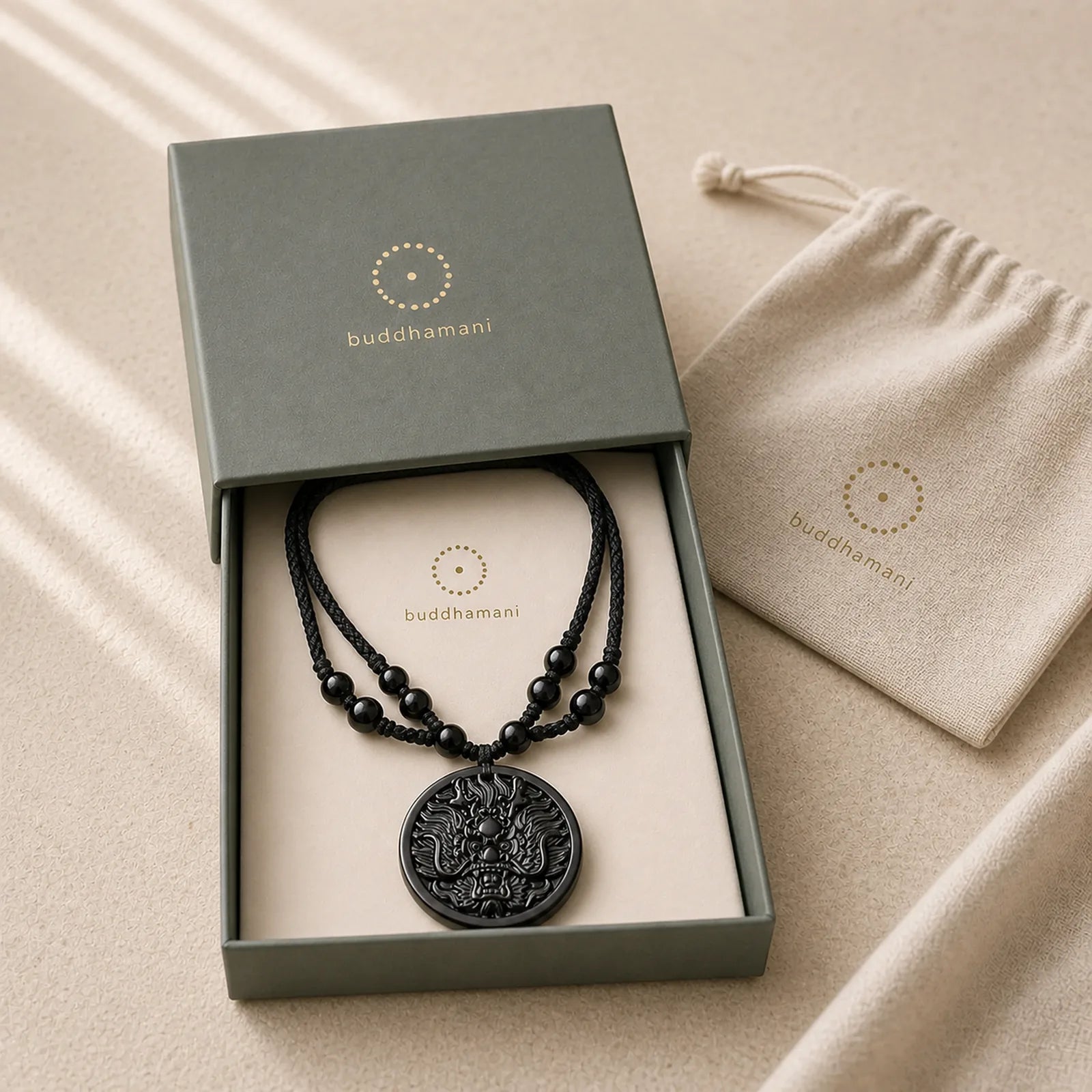 Dragon Black Obsidian Transformation Fulfilment Necklace Pendant featuring Dragon, Black Obsidian, The Phoenix