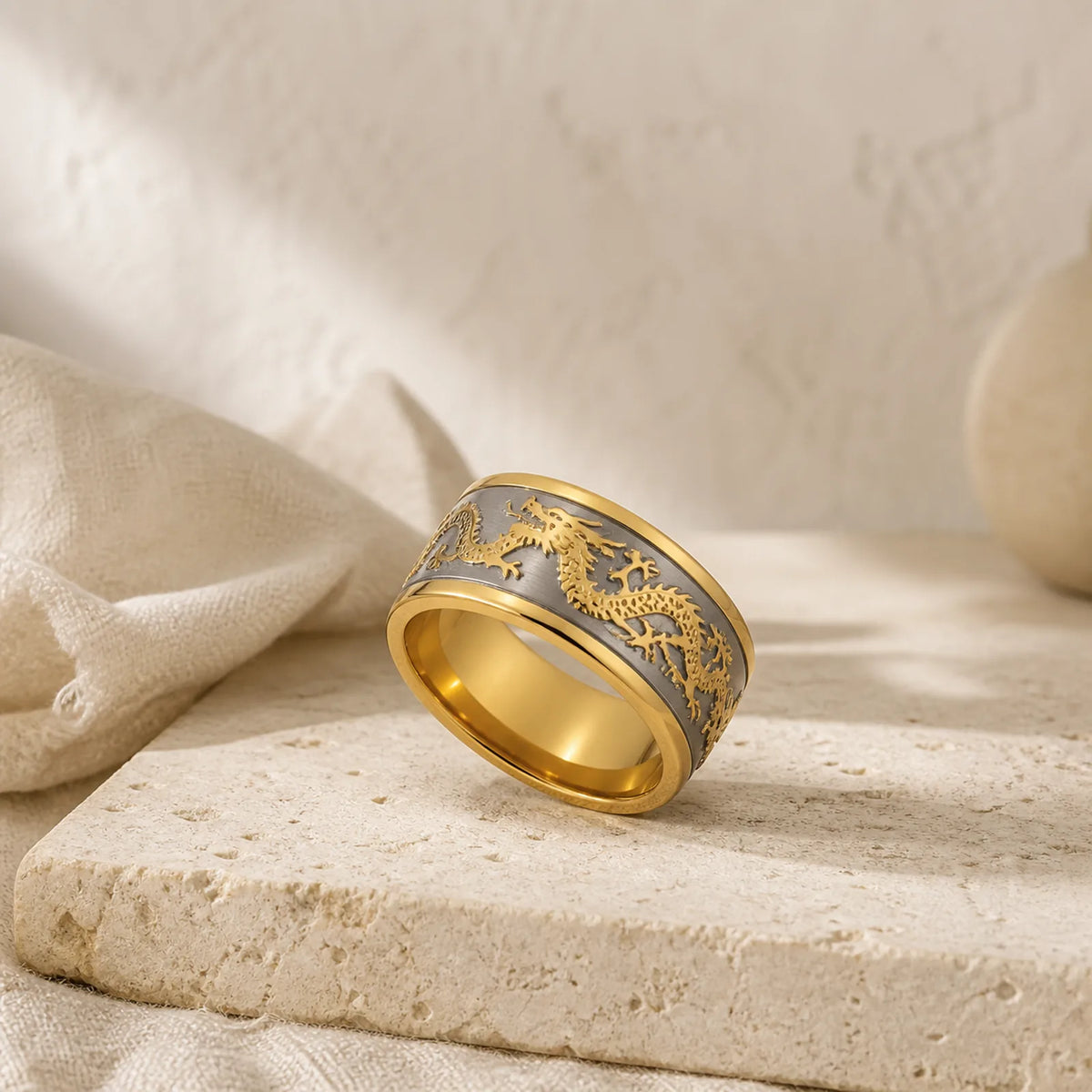 Dragon Carved Protection Strength Titanium Steel Ring featuring Dragon, Titanium Steel, The Phoenix