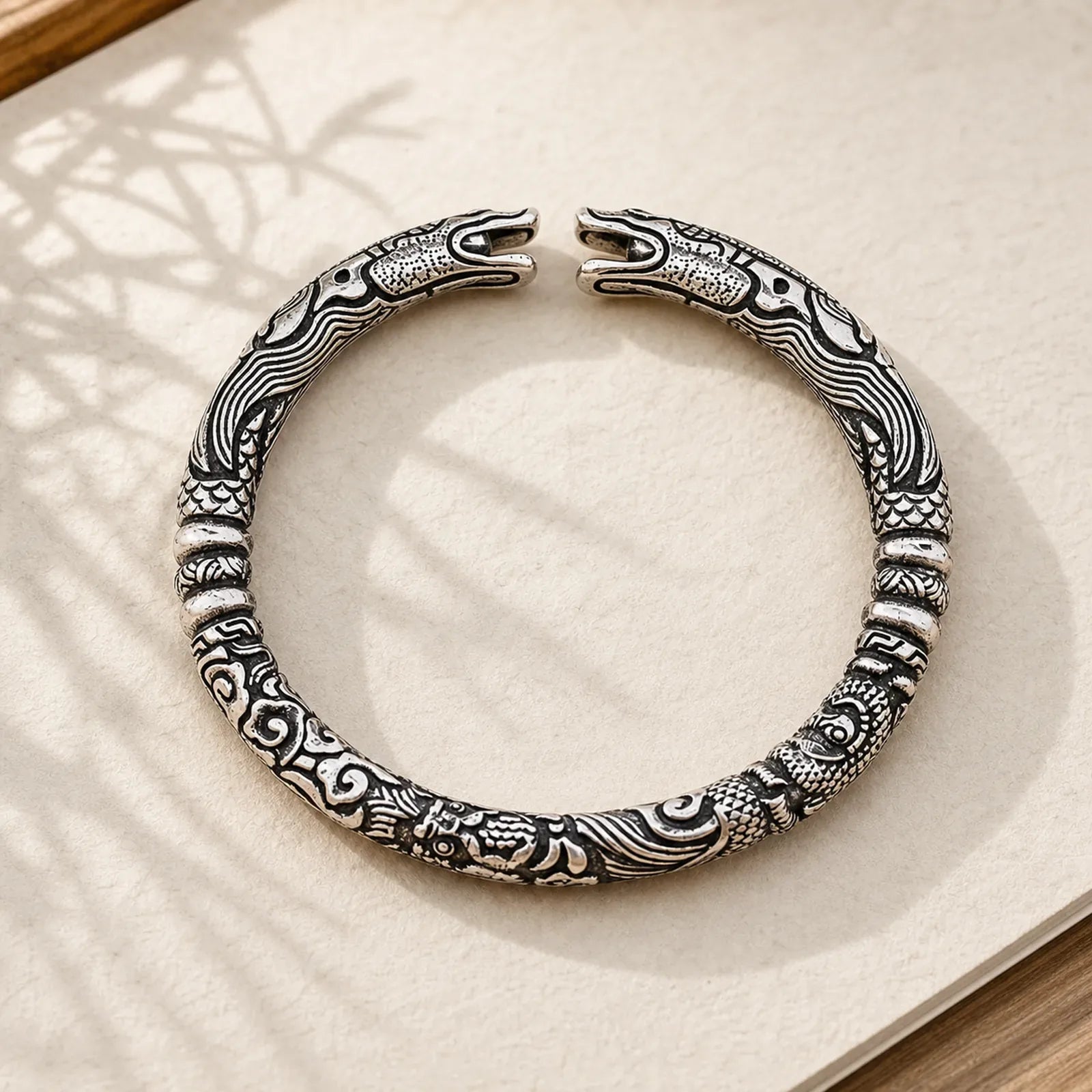 Dragon Head Carved Luck Bracelet Bangle featuring Dragon, The Phoenix, Phoenix