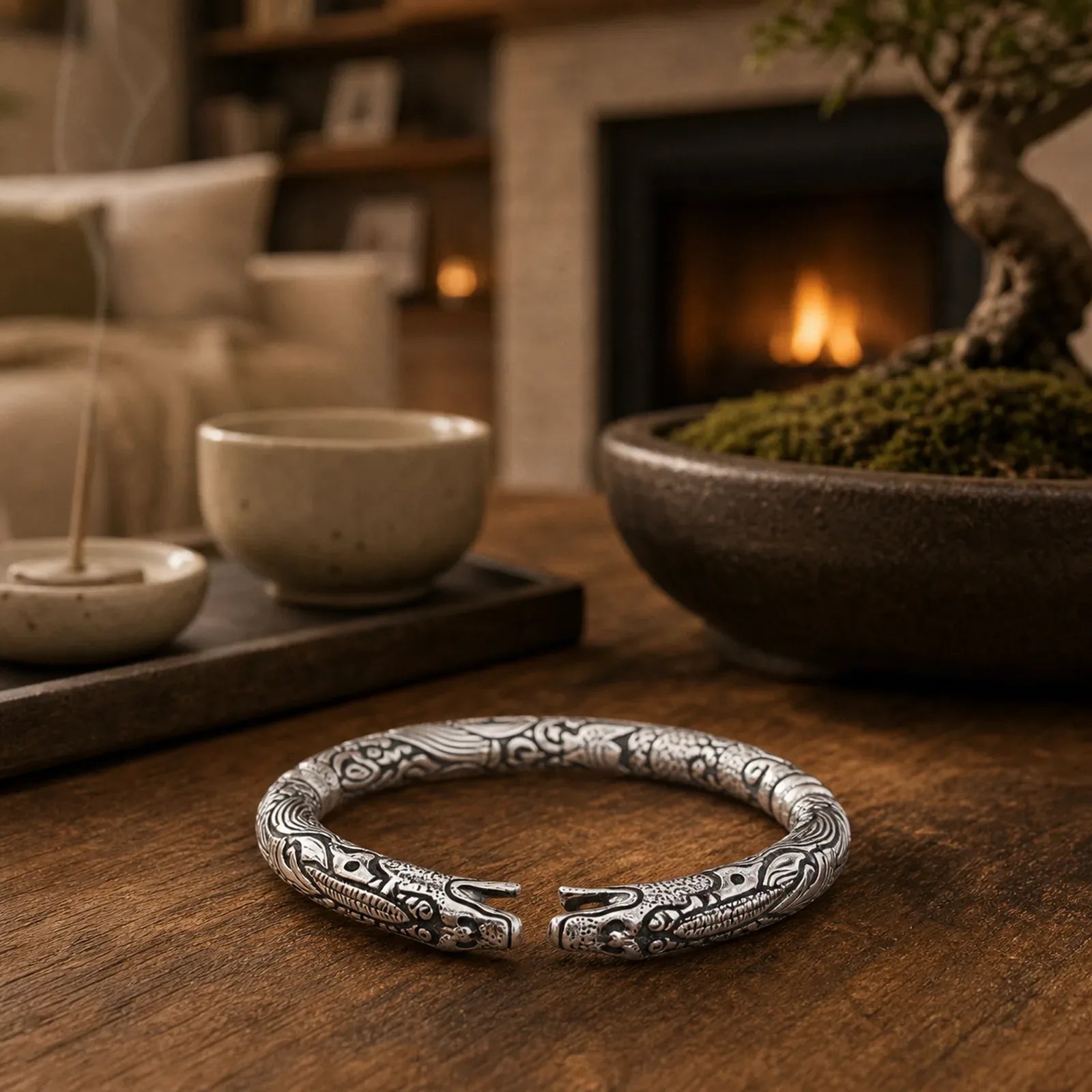 Dragon Head Carved Luck Bracelet Bangle featuring Dragon, The Phoenix, Phoenix