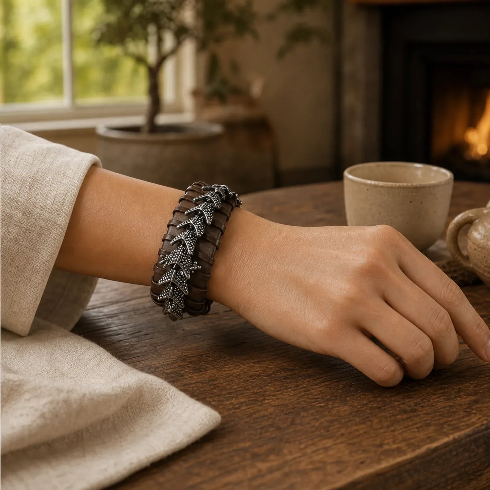 Dragon Leather Protection Weave Bracelet featuring Dragon, The Phoenix, Phoenix