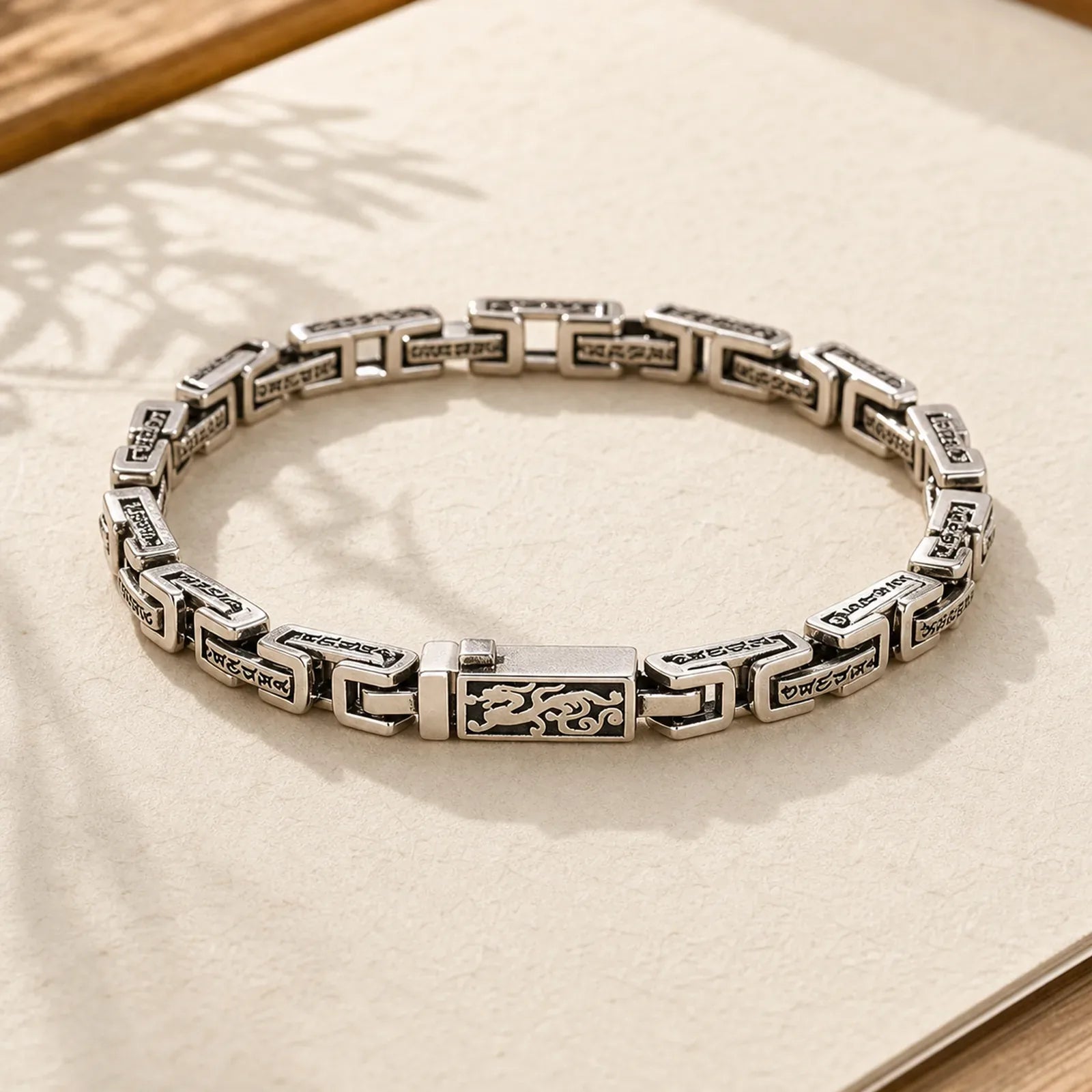 Dragon Om Mani Padme Hum Engraved Copper Luck Success Bracelet featuring Dragon, Om Mani Padme Hum, Om